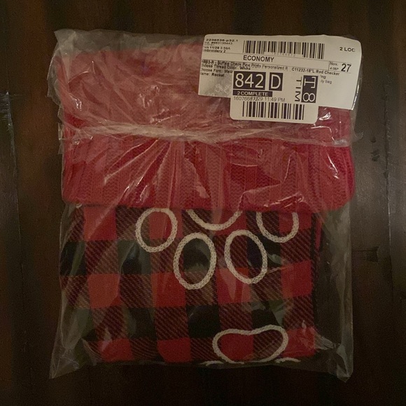 NEW Buffalo Check Paw Prints Personalized Red Dog Christmas Stocking - Picture 3 of 3